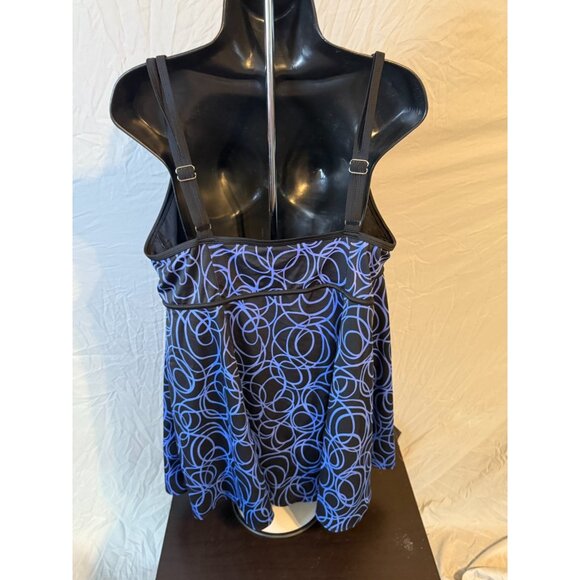 Black Purple Womens Plus Size Flattering Long Length Swimdress Swimsuit 24W 3X - Picture 3 of 3